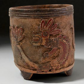 Pre-Columbian Terrcaotta Tripod Vessel with Serpent Motifs