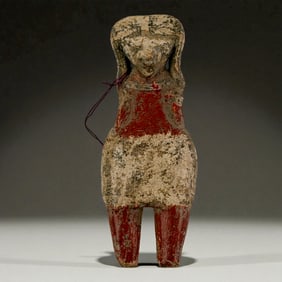 Pre-Columbian Mayan Style Red-Painted Standing Female Figure