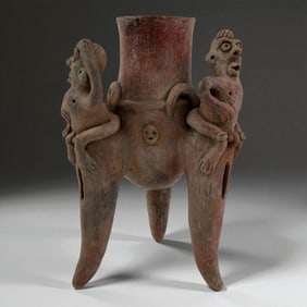 Mayan Style Tripod Vessel with Human Figures