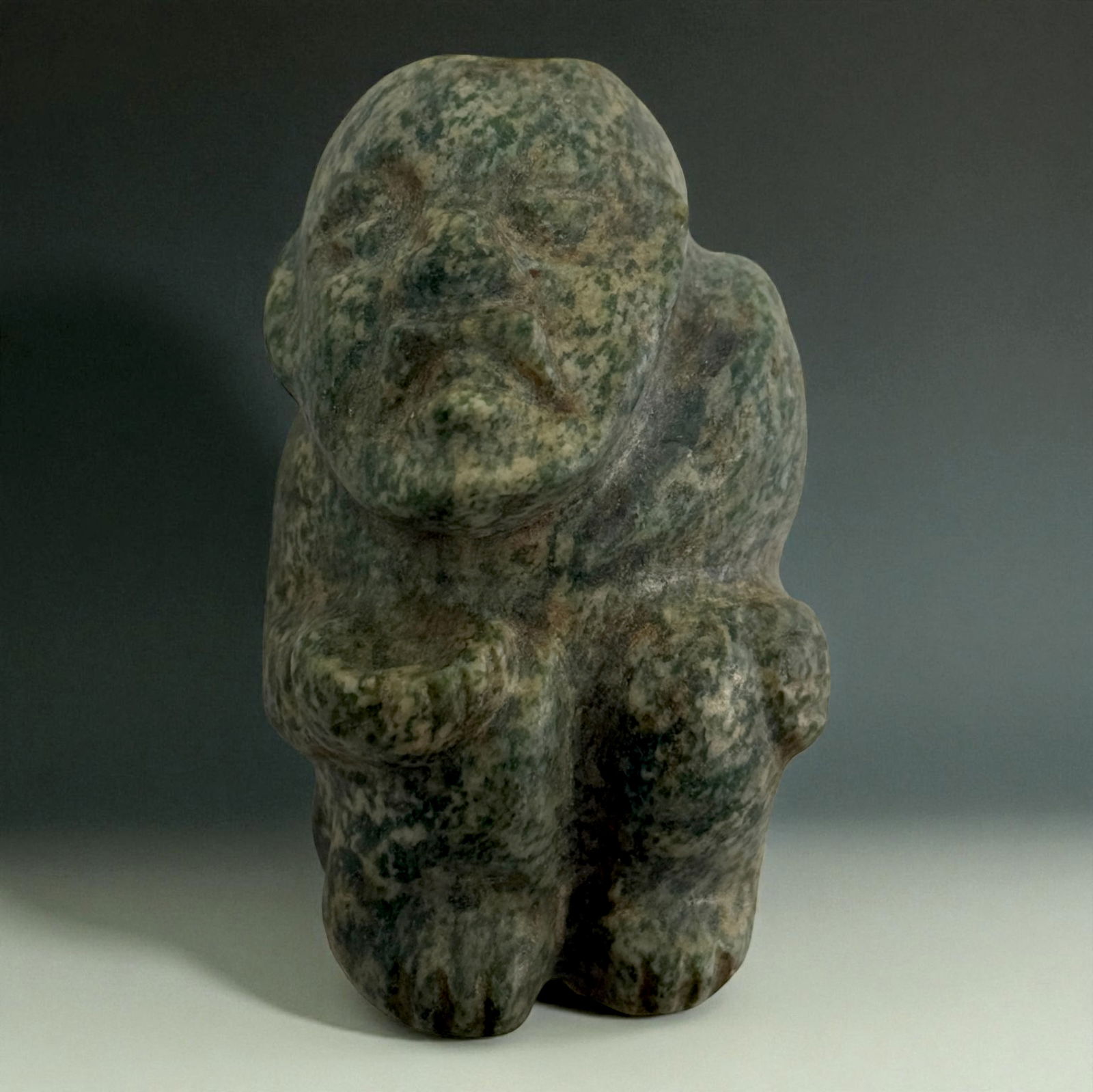 Ancient Green Stone Crouching Figure (1 of 5)