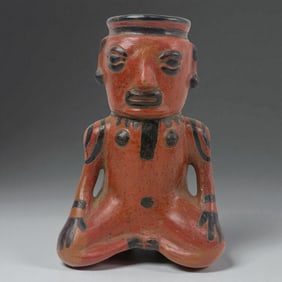 Pre-Columbian Red and Black Seated Figure
