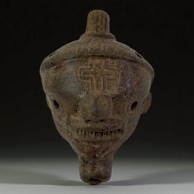 Pre-Columbian Incised Head Vessel