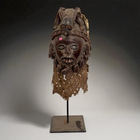 African Ritual Mask with Fabric