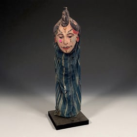African Painted Wooden Head Figure