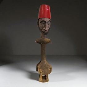 African Carved Staff Finial with Fez-Capped Head