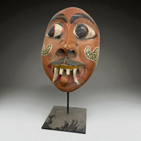 African Polychrome Devil Mask on Stand