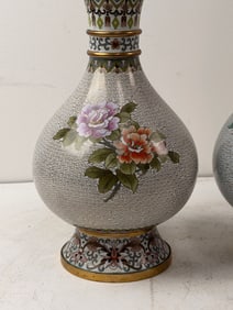 Cloisonne Floral Vases Pair