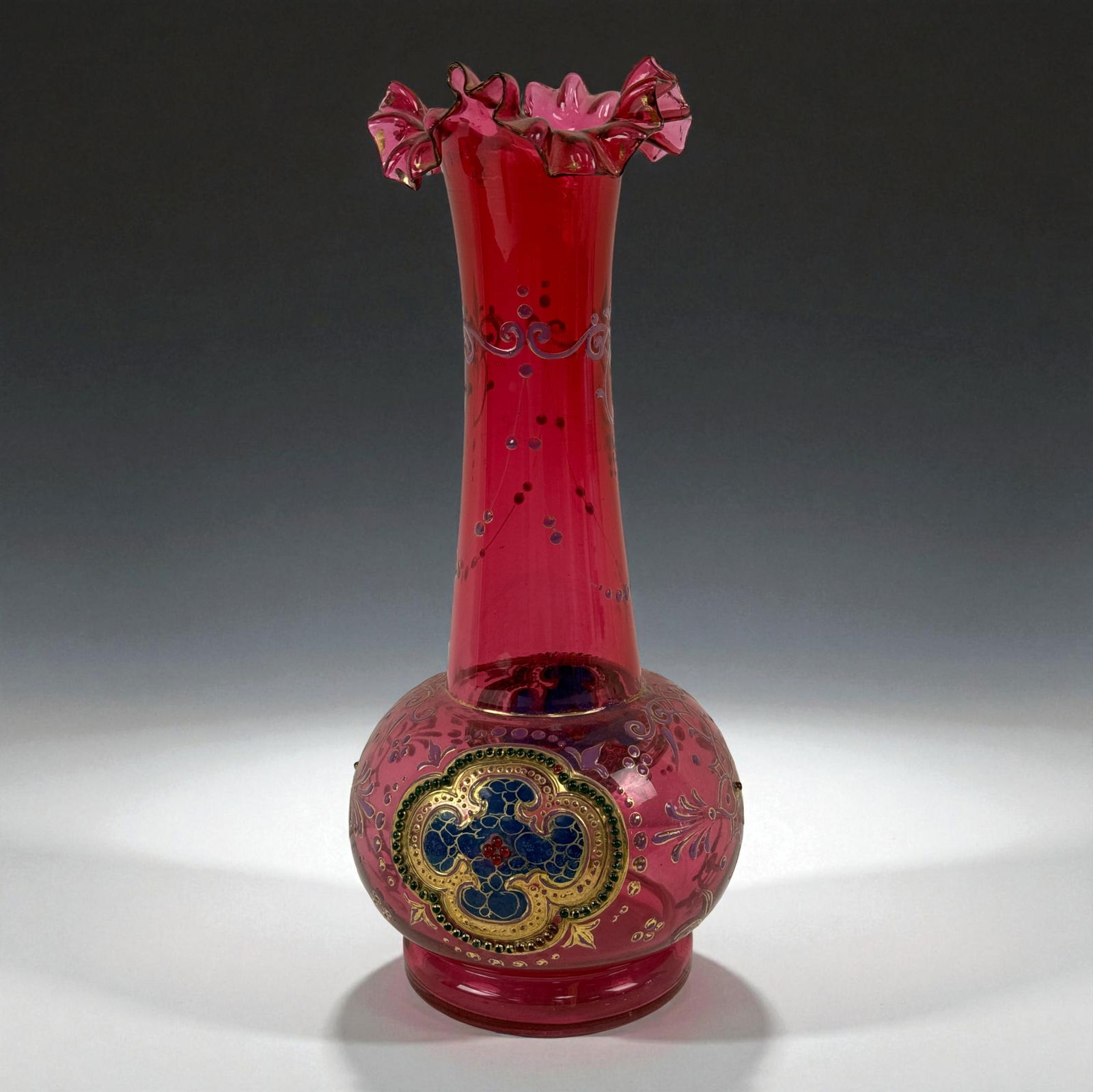Antique Cranberry Gilt Enamel Vase (1 of 5)