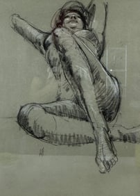 Nude Figure Study Drawing - Signed Voss
