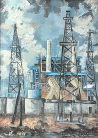 Industrial Refinery Scene Painting