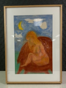 After Karel Appel Seated Nude Figure Painting