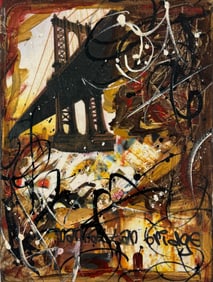 K. Reh Mixed Media Manhattan Bridge Abstract Painting