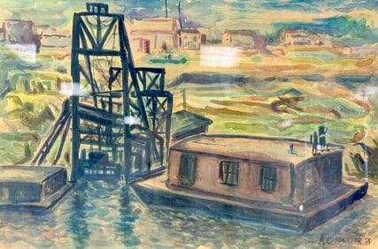 Industrial Waterfront Landscape Painting