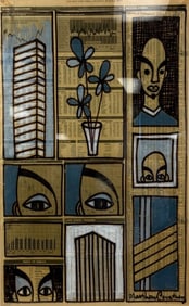 Mixed Media Financial Collage Art on Newspaper