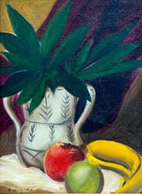 Vintage Oil on Canvas Signed Still Life With Fruit and Vase Signed E.Gelmore