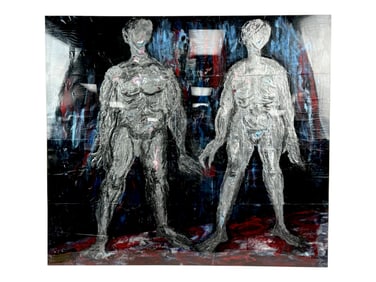 Vintage Abstract Figurative Painting Signed