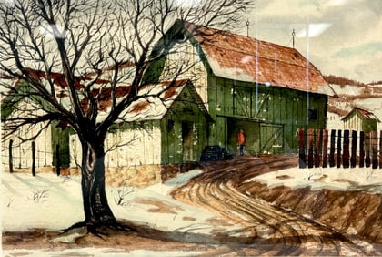 Mid Century Watercolor Painting 1958