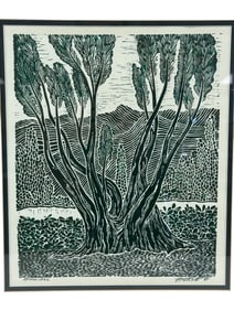 G. Smith (1991) Signed Woodcut – Tree Landscape