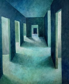 Abstract Corridor Painting Singed Verso Helen Redmond