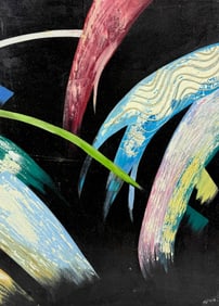 Abstract Oil Painting on Canvas Arcs on Black Signed “Tvoch?? lower right