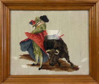 Vintage Needlepoint Bullfight Matador