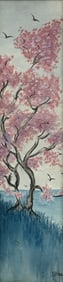 Vintage Painting Blossom Tree Landscape