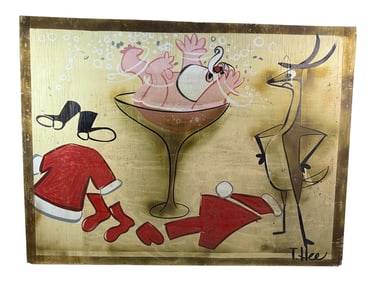 Vintage Painting on Wood signed T.Hee