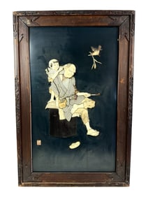 Meji Period Japanese Art Work on wood Panel