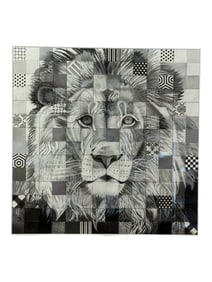 Lion Art Work Mixed Media Collage Signed JA17