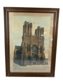 Vintage Antique Rheims Cathedral West Front Frame Signed