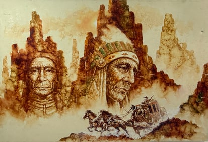 Vintage oil Painting on Canvas Native American Art Signed G.Fobis