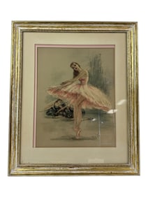 Vintage Pastel Painting Ballerina Signed
