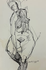 Attributed to Alberto Giacometti (Swiss, 1901–1966) Ink on paper Dated 1957