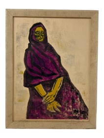 Vintage Acrylic Painting on Board Signed