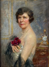 Virginia Valle Bisson Painting Portrait of Woman with Rose