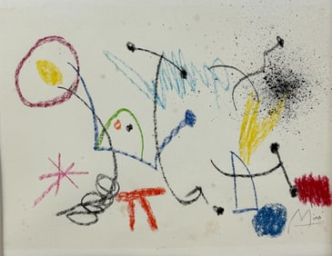 Attrib. Joan Miro Hand mixed media on paper Painting and Signed Painting on Paper