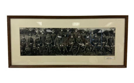 Vintage framed panoramic photograph of a "Mounted Field Artillery" unit from 1925 Military