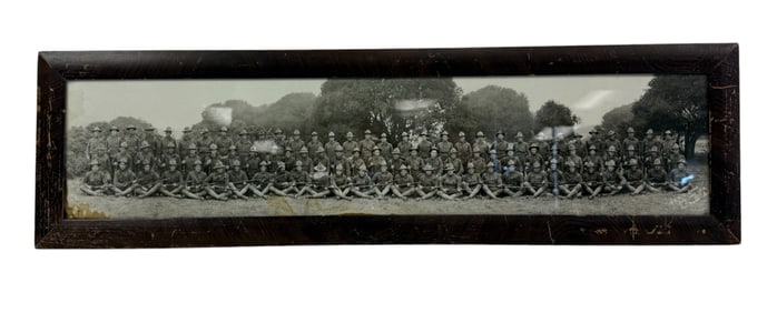 Vintage framed panoramic photograph of  Military