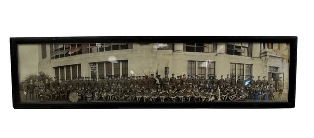 Vintage framed panoramic photograph of  Military