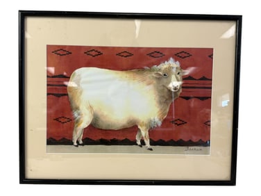 Framed Sheep Illustration Signed Barnum
