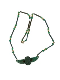 Green Stone Bead Necklace with Central Element