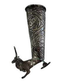 Silvered Metal Rhyton Vessel with Animal Terminal