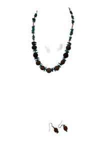 Turquoise & Carved Bead Necklace with Earrings