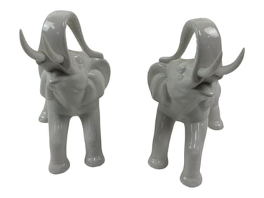 Pair of Gray Ceramic Elephant Figures