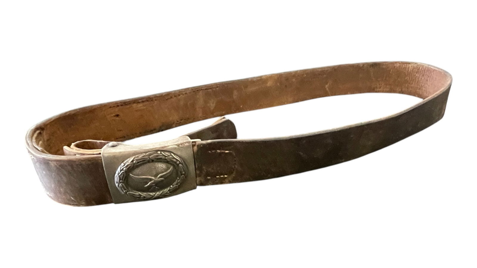 WWII German Eagle Belt Buckle on Leather Belt (1 of 4)