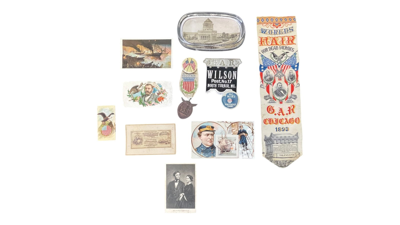 Antique US Militaria GAR Ribbons and Postcards: Antique US Militaria GAR Ribbons and Postcards