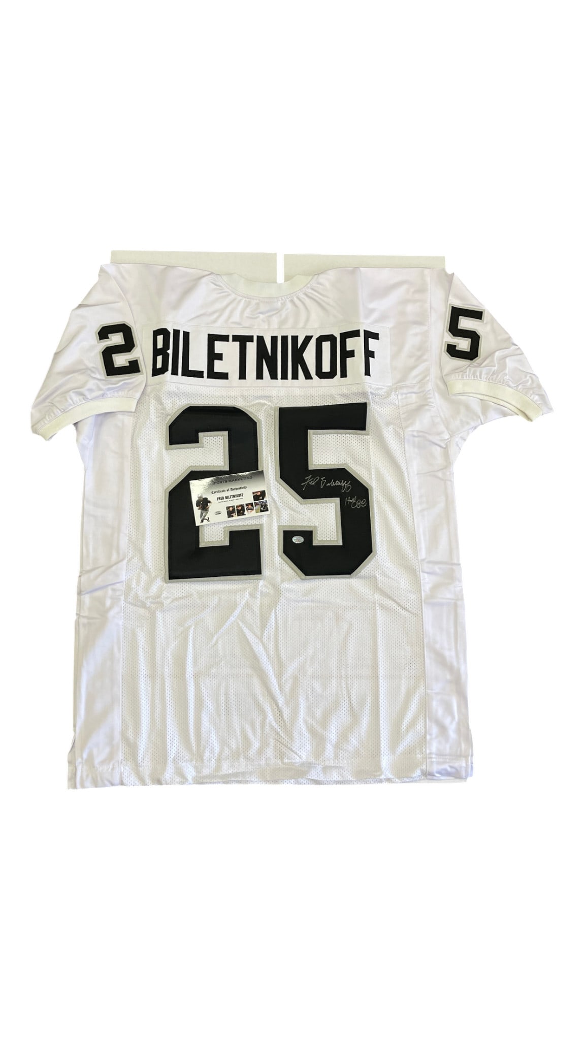 Fred Biletnikoff Signed Raiders Jersey with COA: Fred Biletnikoff Signed Raiders Jersey with COA