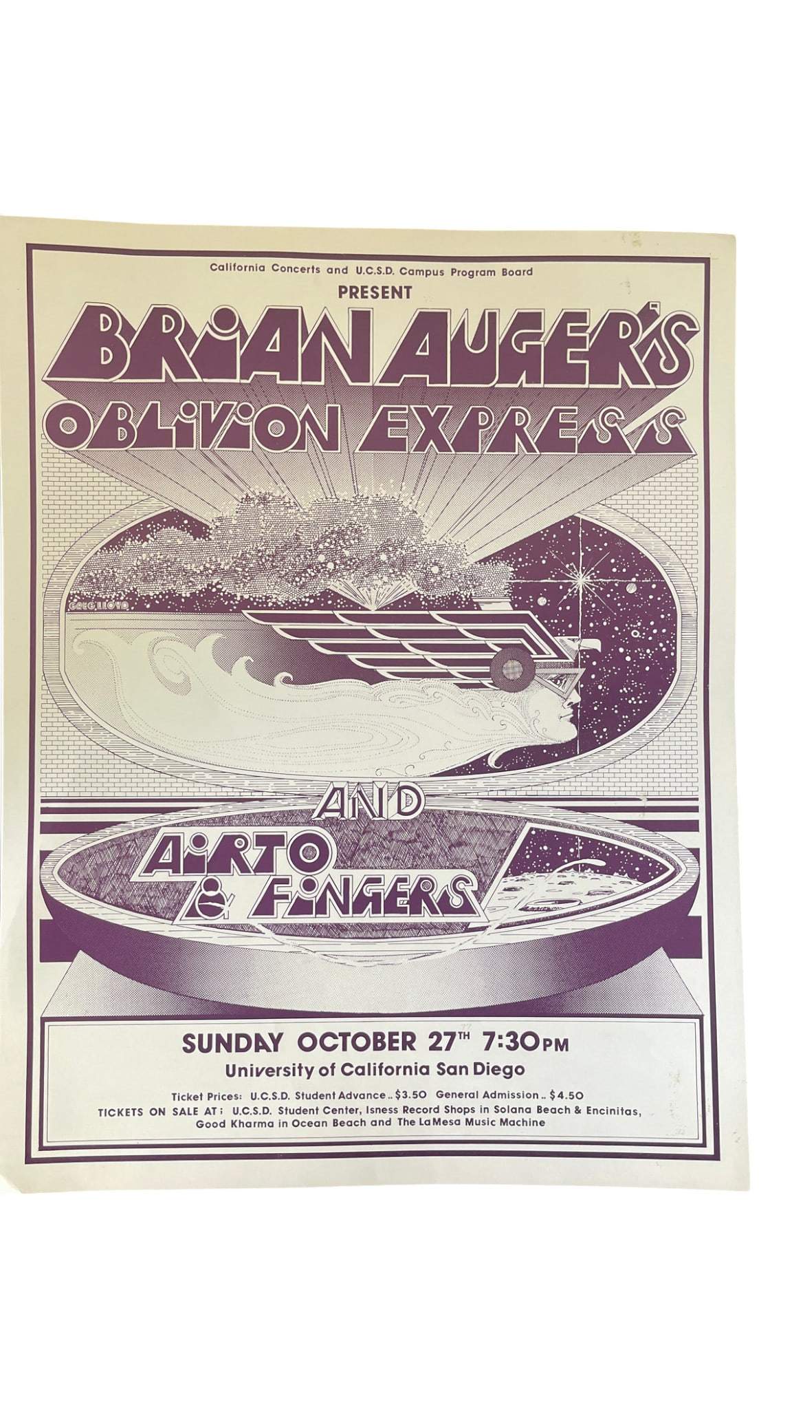 Brian Auger’s Oblivion Express and Airto & Fingers Concert Poster: Brian Auger’s Oblivion Express and Airto & Fingers Concert Poster
