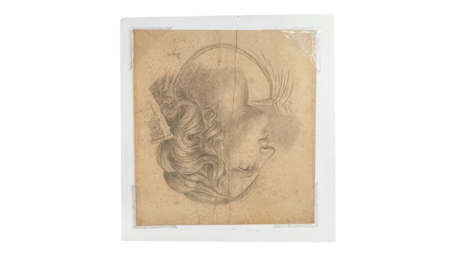 Antique Pencil Profile Portrait on Paper Signed Degas: Antique Pencil Profile Portrait on Paper Signed Degas