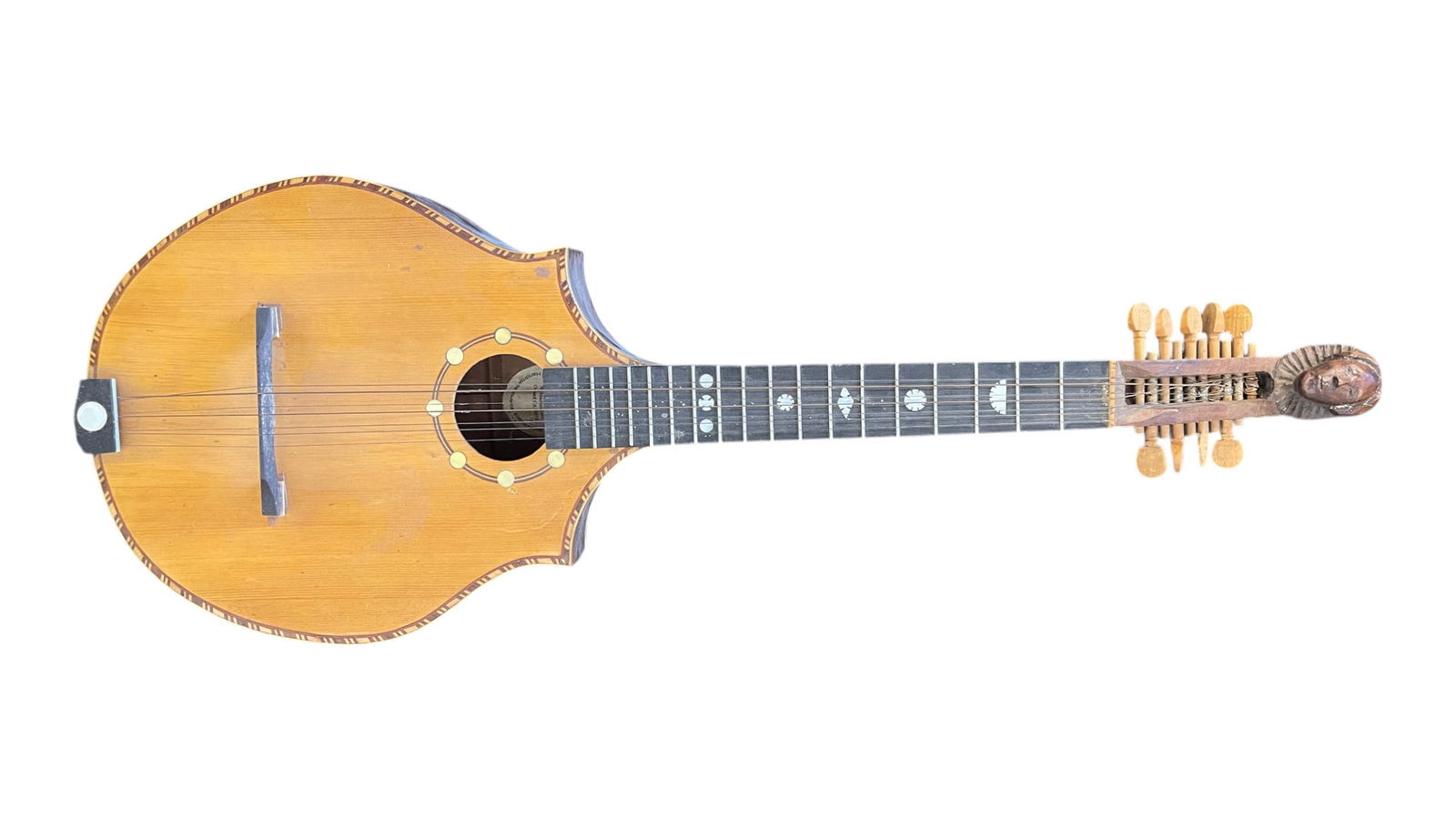 Antique Folk Mandolin with Carved Head: Antique Folk Mandolin with Carved Head